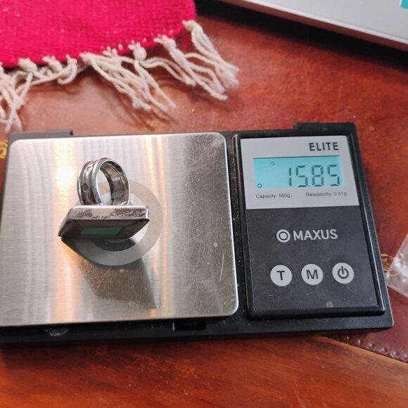 Zuni Sterling Silver Ring Turquoise Gaspeite & Mother Of Pearl Inlay Size 5.5 - Picture 8 of 8